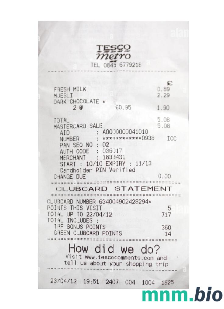 Tesco szablon pokwitowania płatności PSD